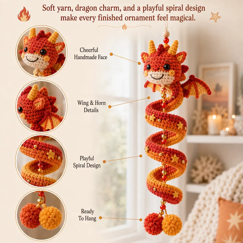 Kletshuts™ SpiralDragon - DIY Hæklesæt Fortryllet Spiral Drage Hængende Ornament Sæt
