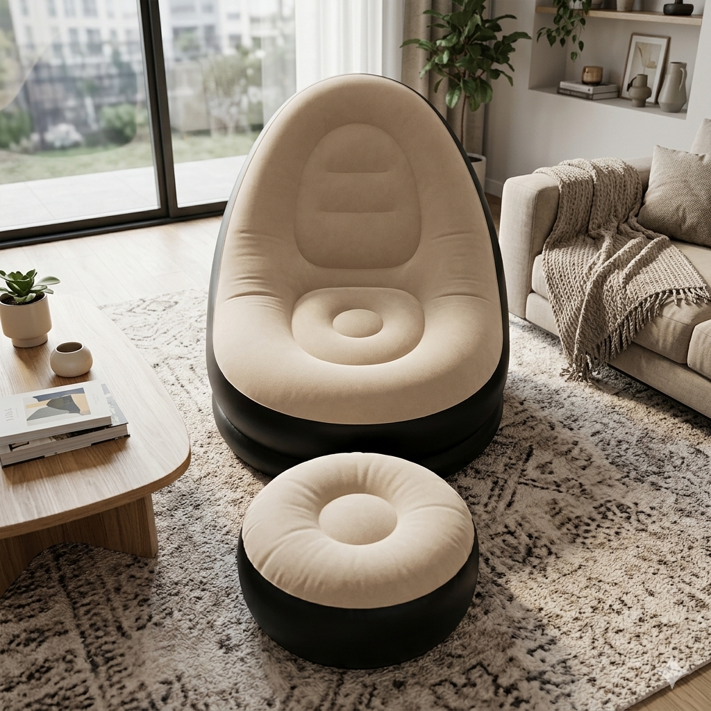 UltiFurni® InflatableSofa: Bærbar Komfortabel Stilfuld Oppustelig Sofa og Fodskammel