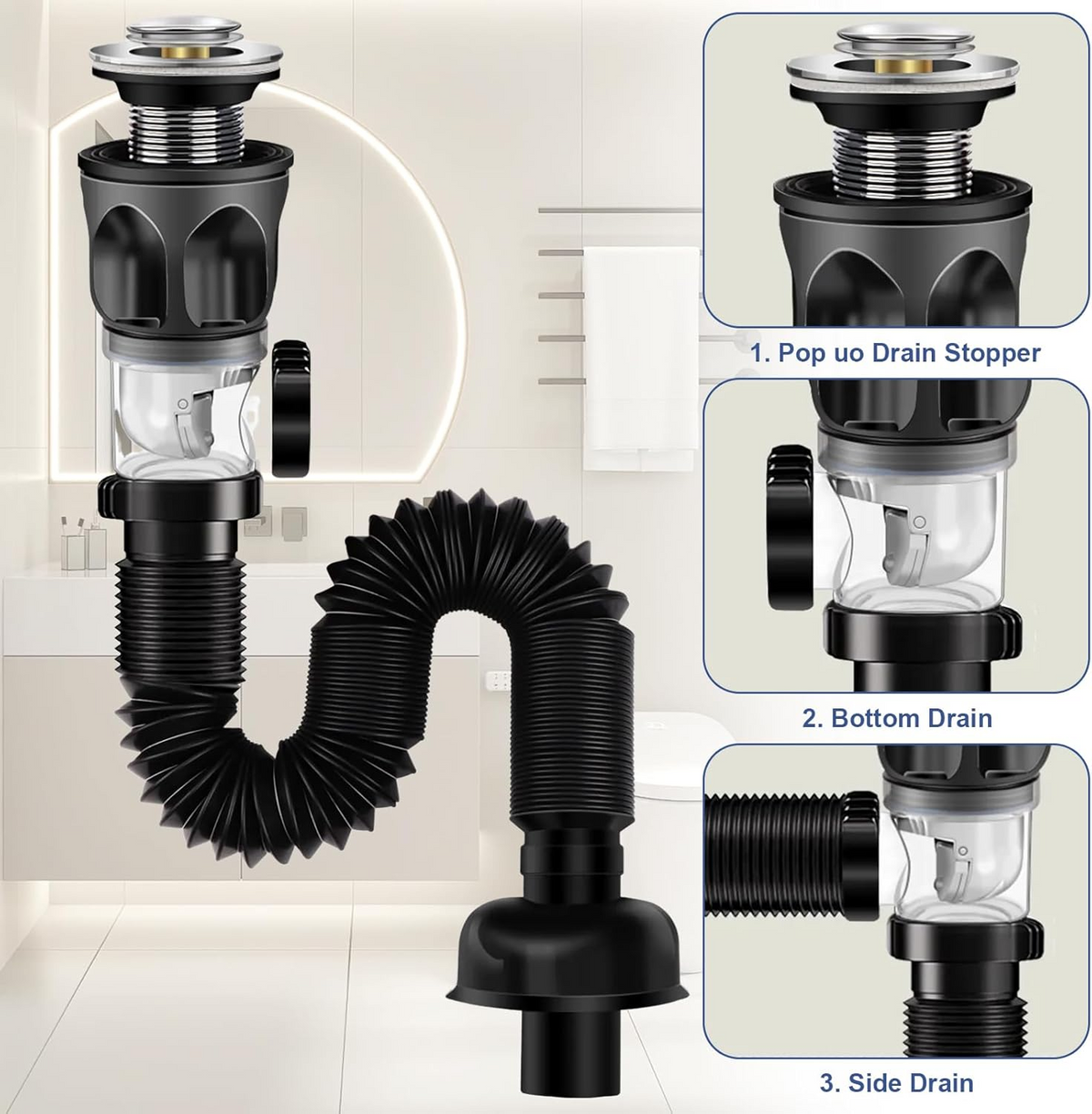 Globetrek° DrainPipe 1+1 GRATIS - Universelt Anti-Lugt Anti-Stop Telescopisk Dræn Rør System