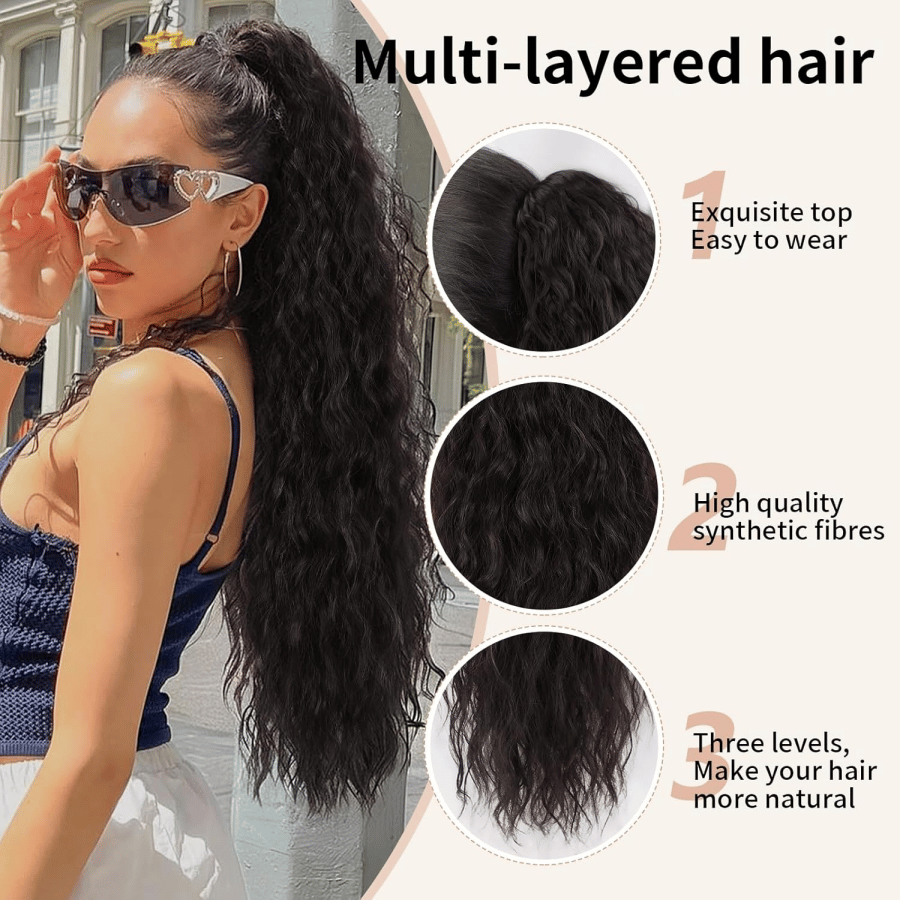 Rose® HairExtension: Klip-På Langt Krøllet Voluminøst Hår Forlængelse Hestehale