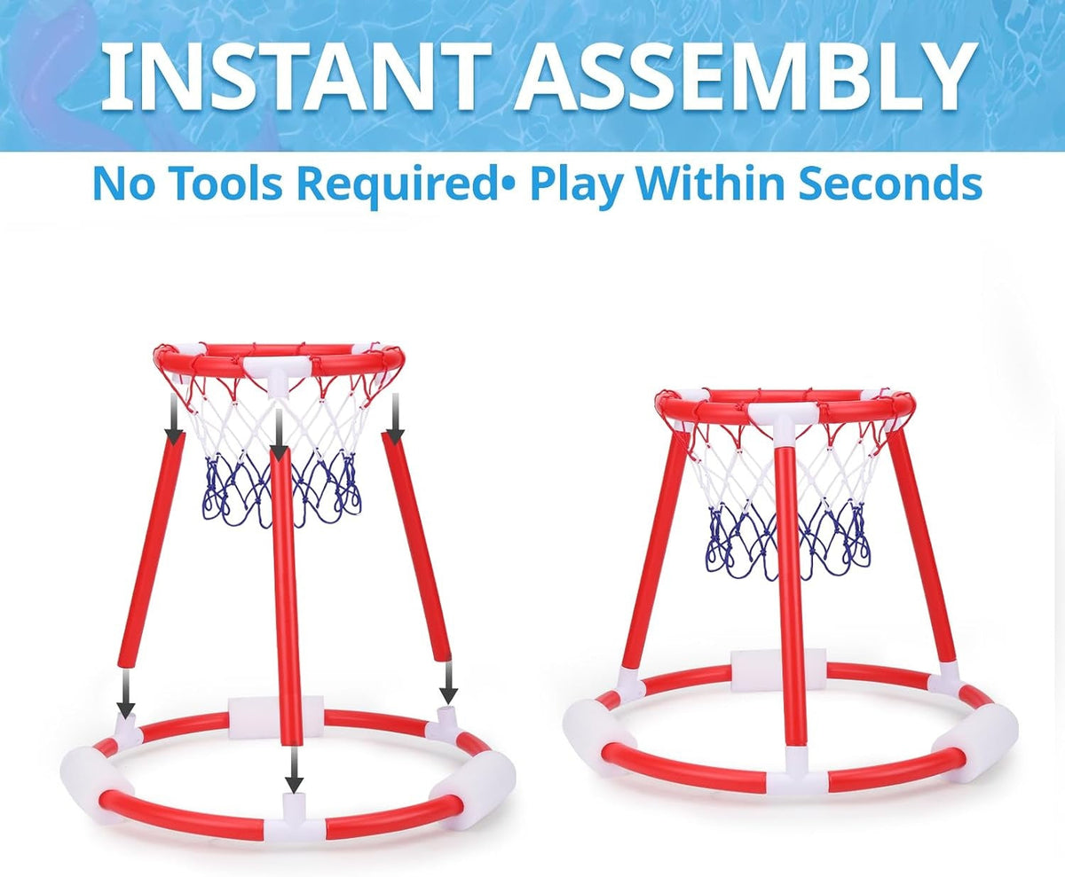 Kletshuts™ FloatingDunk: Oppustelig Hoop Flydende Pool Basketball Dunk Sæt Legetøj
