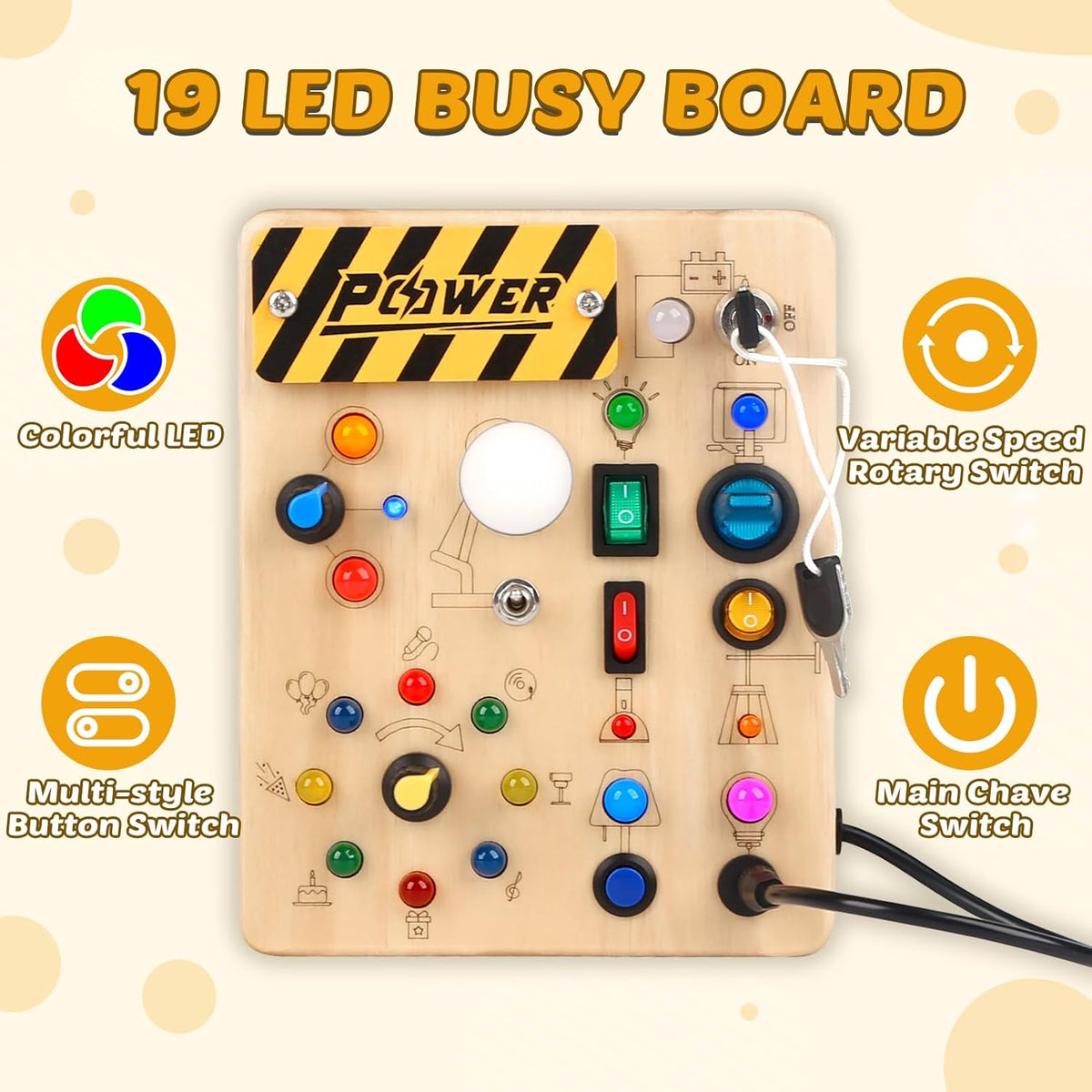 Kletshuts™ SensoryBoard - Montessori Sensorisk Tavle Med Lygter Og Kontakter