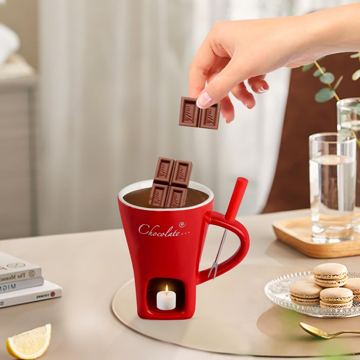 Globetrek° FondueMug – Keramik Elegant Chokolade Fondue Krus Med Omrører