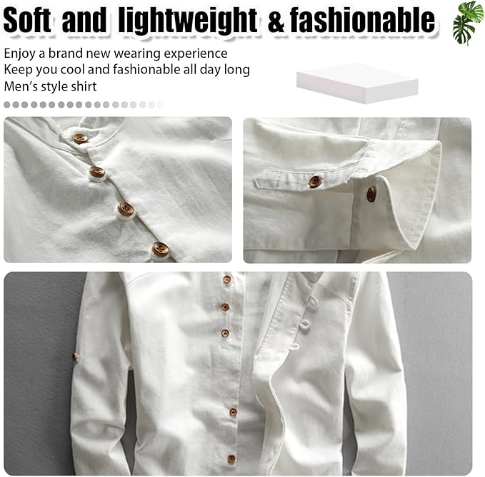 Icone™ CollarlessLongsleeves: Herre Japansk Stil Åndbar Kraveløs Langærmet