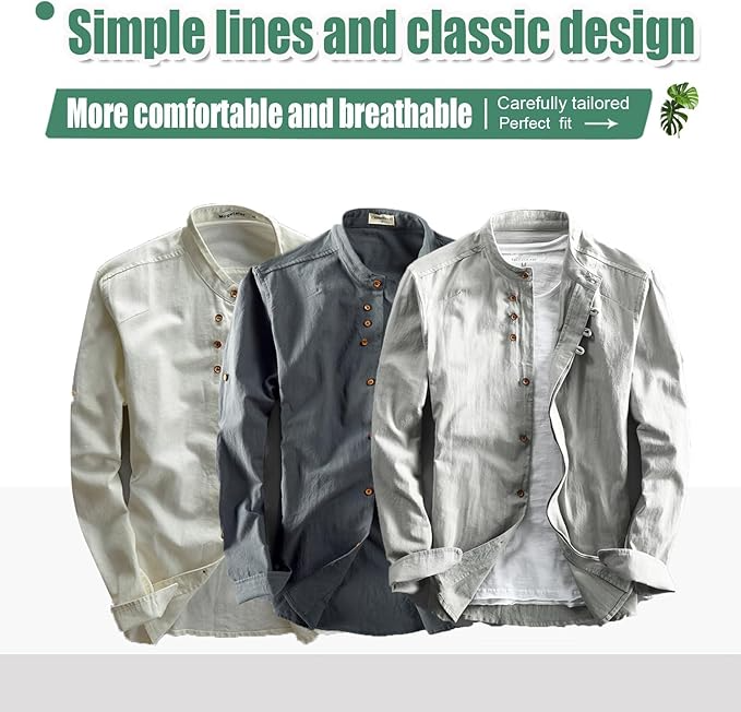 Icone™ CollarlessLongsleeves: Herre Japansk Stil Åndbar Kraveløs Langærmet
