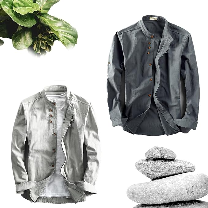 Icone™ CollarlessLongsleeves: Herre Japansk Stil Åndbar Kraveløs Langærmet