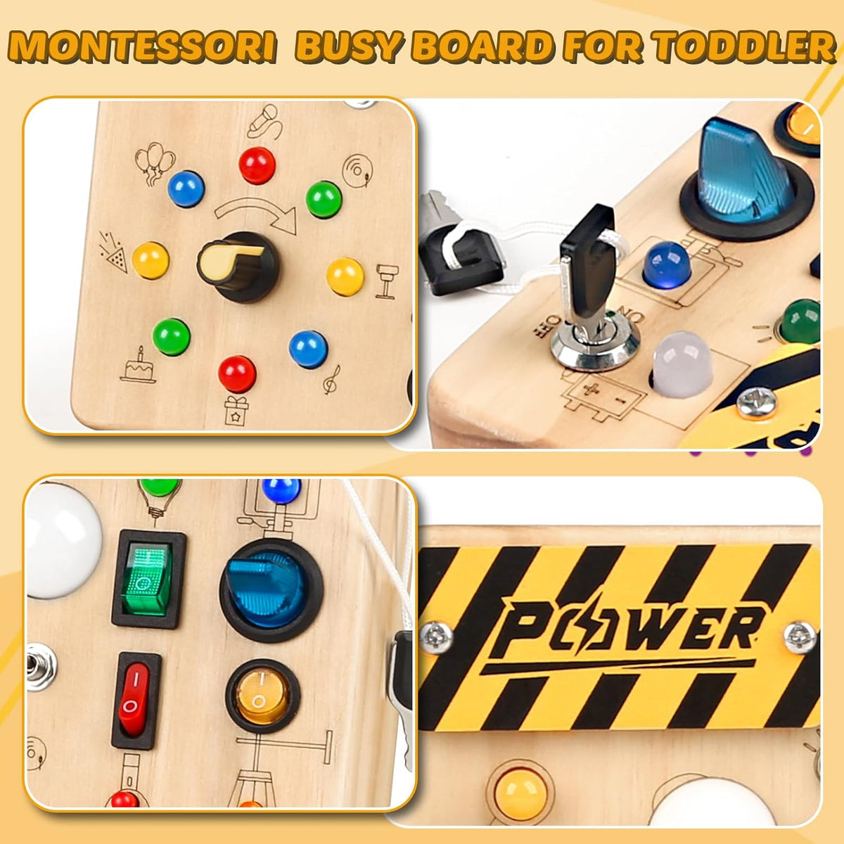Kletshuts™ SensoryBoard - Montessori Sensorisk Tavle Med Lygter Og Kontakter