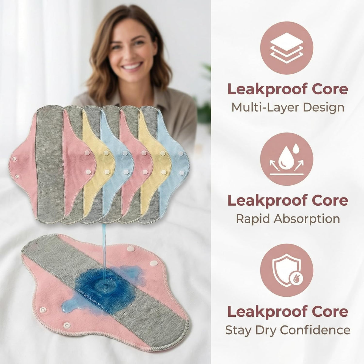 Icone™ WashablePads 6+6 GRATIS - Vaskbare Menstruelle Genanvendelige Trusseindlæg Bind