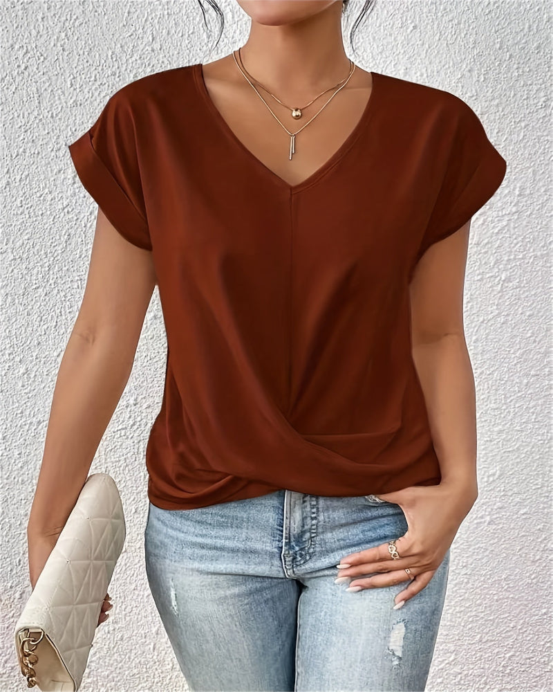 Icone™ TwistTop: Elegant Twist Front Style Kortærmet Casual Top