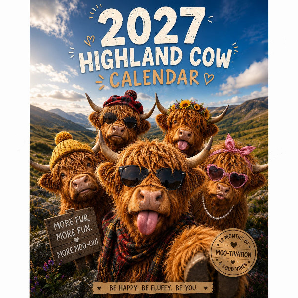 CowCalendar - Highland Cow Design Vægkalender 2027 Hus Dekor