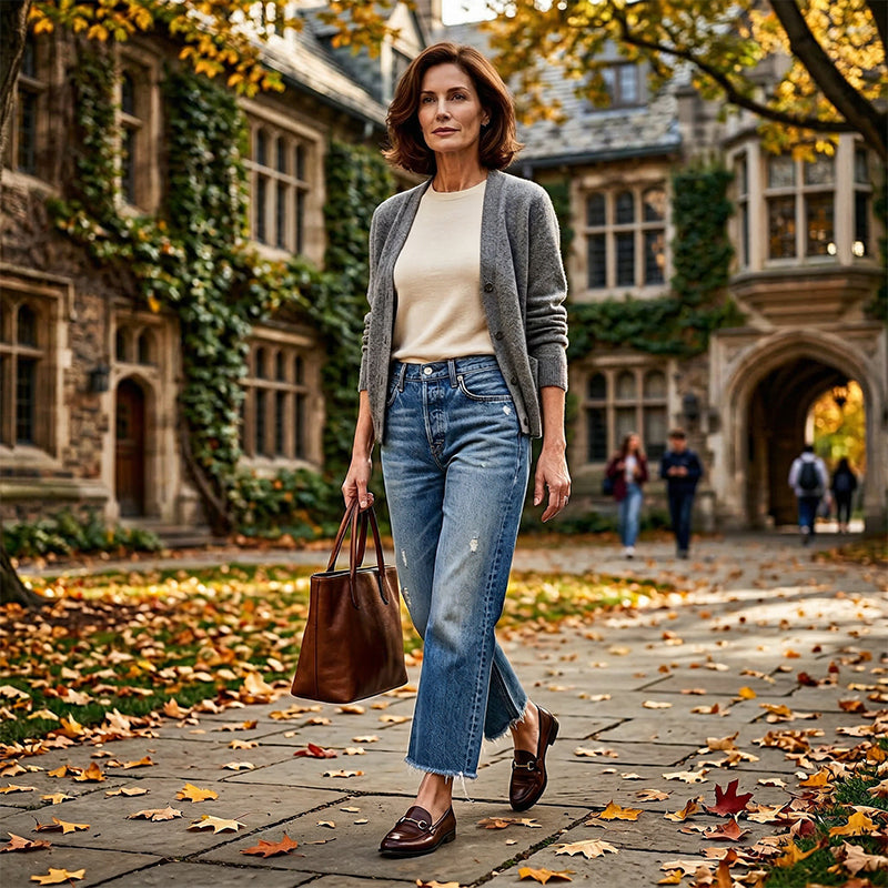Icone™ CroppedJeans: Damernes Afslappet Retro Stil Beskåret Lige Ben Jeans