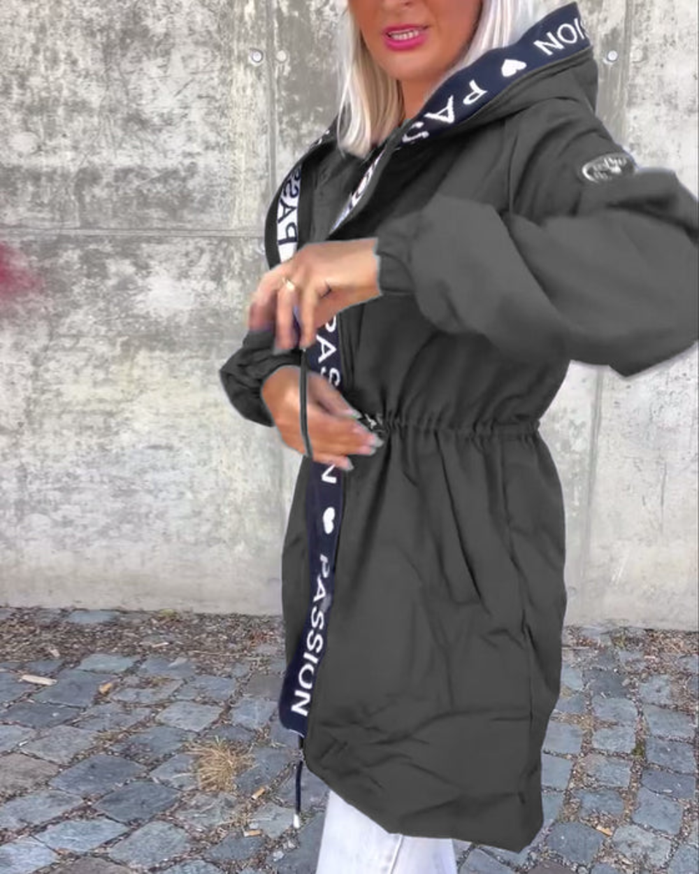Icone™ HoodedJacket: Kvinders Casual Bogstav Print Snøre Hætte Jakke