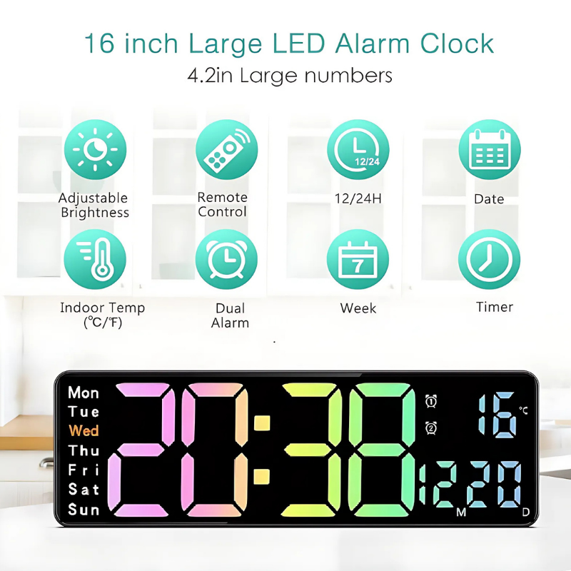 Globetrek° DigitalClock: Stor LED Skærm Display Digital Ur