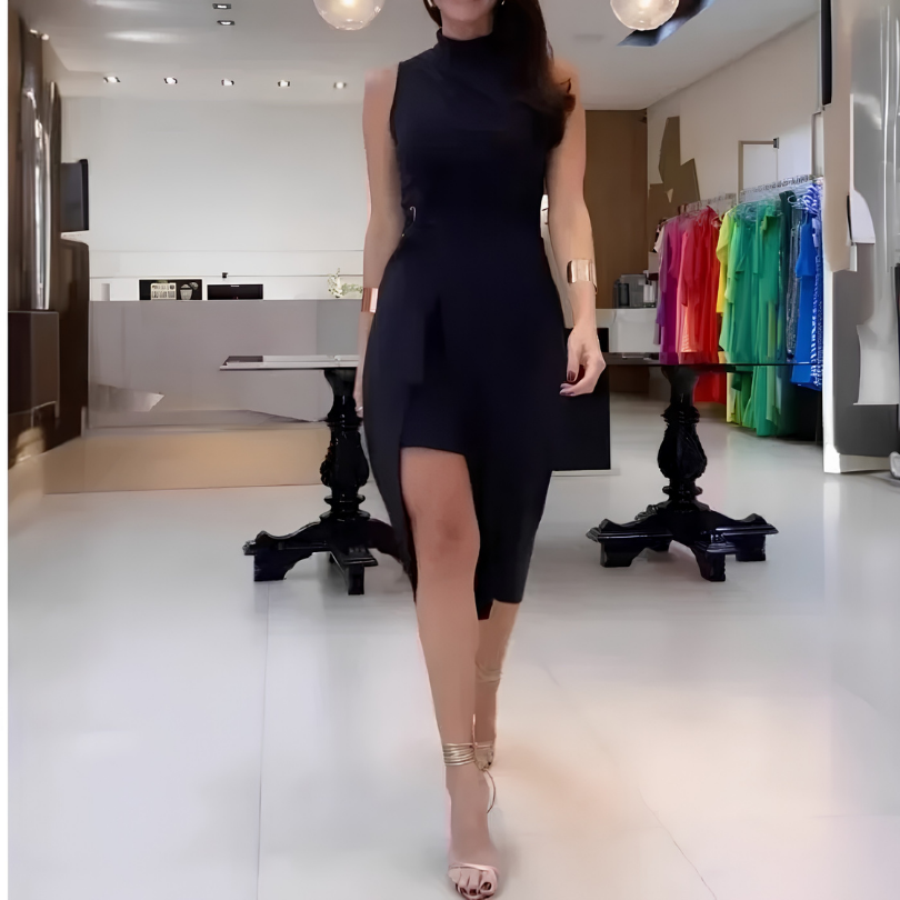 Icone™ SlimDress: Uden Ærmer Høj Hals Indpakningsstil Midi Slim Kjole