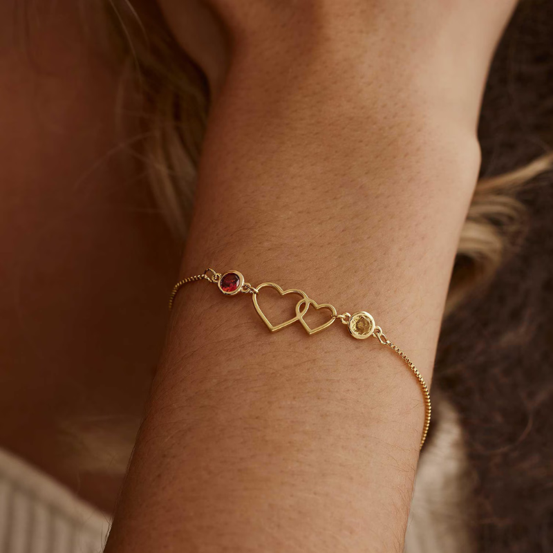 Jewelance™ DoubleHearts - Personliggjort Dobbelt Hjerter Fødselssten Modearmbånd