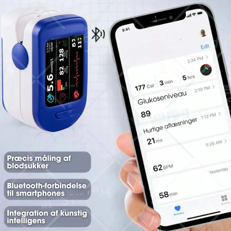Målesæt med fingerpulsoximeter og DS-6 blodsukkermåler