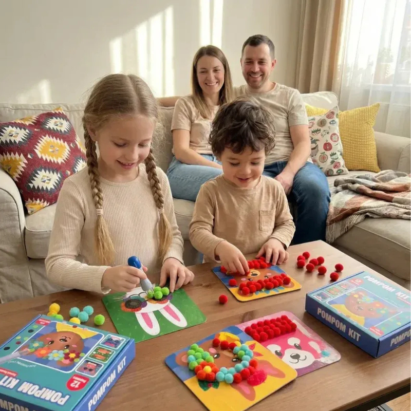 Kletshuts™ PompomKit – DIY 3D Kunst Dyr Fluffy Pom Poms Kit Til Børn