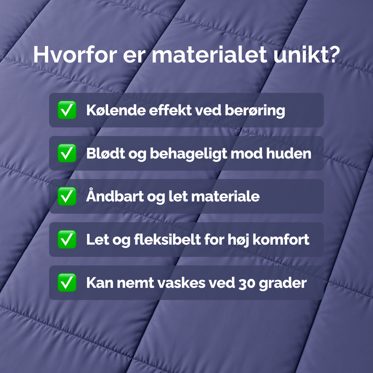 Kølende dyne- og pudesæt vist med tilbehør eller pakkeindhold