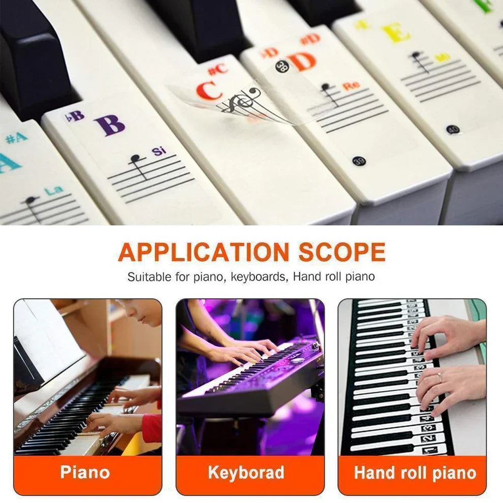 PianoStickers - Aftagelig Selvklæbende Klaver Nøgle Klistermærker