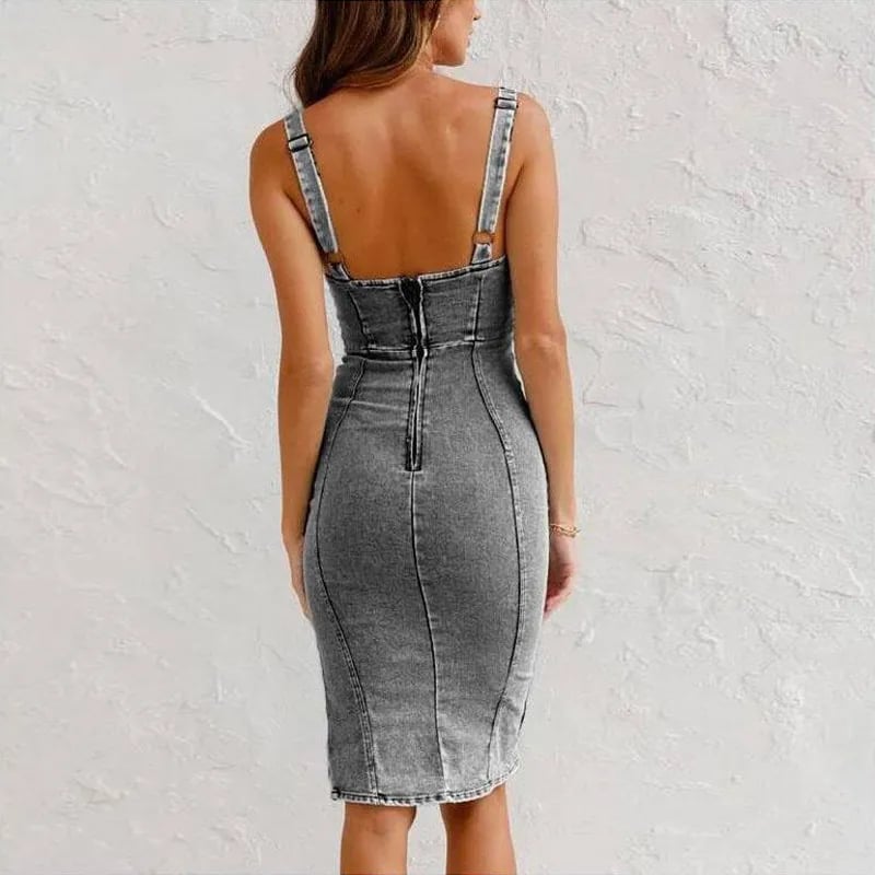 Icone™ DenimDress: Denimkjole Med Slids Og Justerbare Stropper