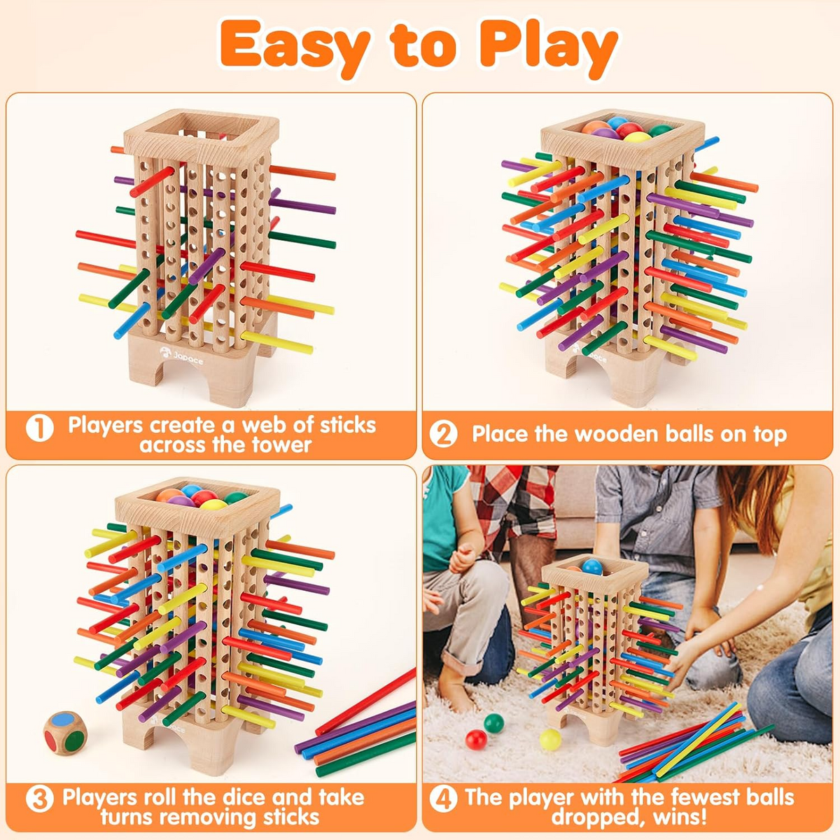 Kletshuts™ StickTower: Klassisk Montessori-Inspireret Stik Tårn Stabling Spil