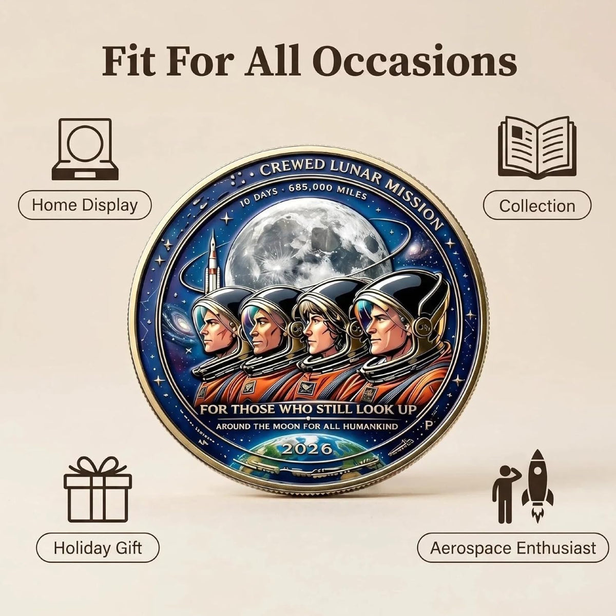 TributeCoin 1+2 GRATIS - Artemis II Månemission Hyldest Mønt