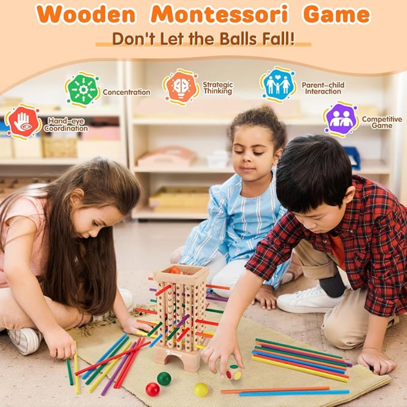 Kletshuts™ StickTower: Klassisk Montessori-Inspireret Stik Tårn Stabling Spil