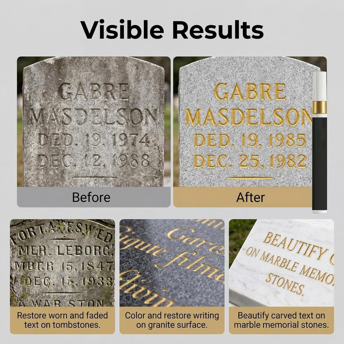 TombstonePen 1+2 GRATIS: Tombstones og Stenoverflader Tekst Restaureringspen
