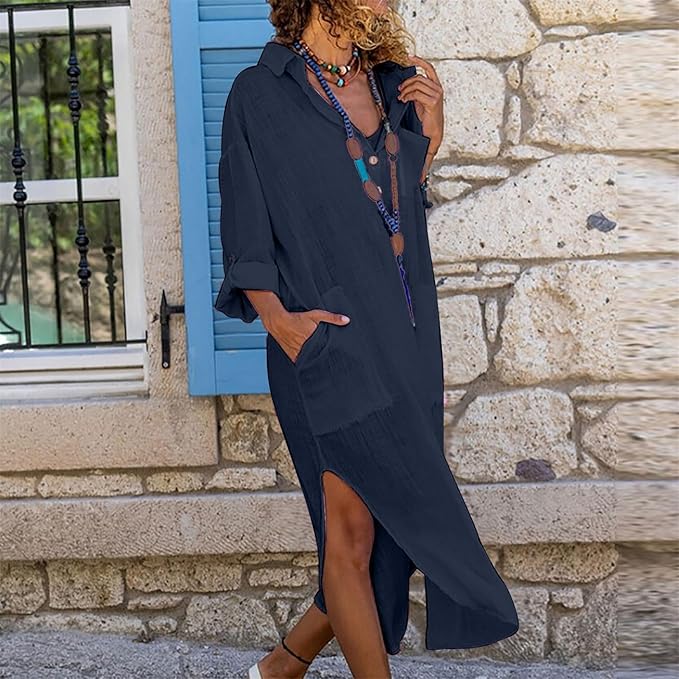 Icone™ ShirtDress: Flydende Skjorte Sideslids Kjole