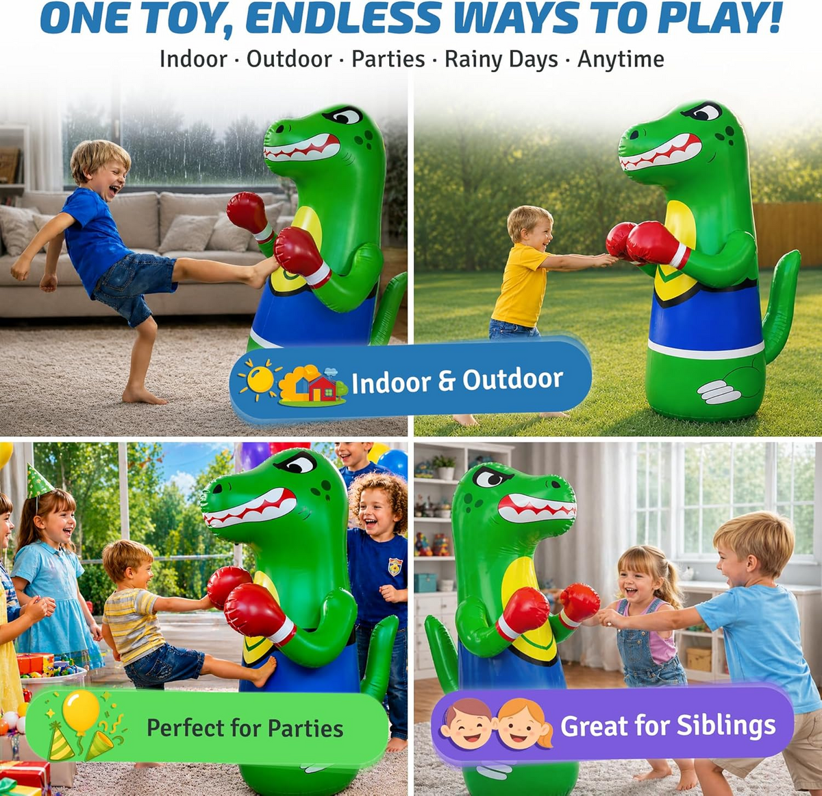 Kletshuts™ DinosaurPunch: Oppustelig Aktiv Leg Dinosaur Punching Legetøj