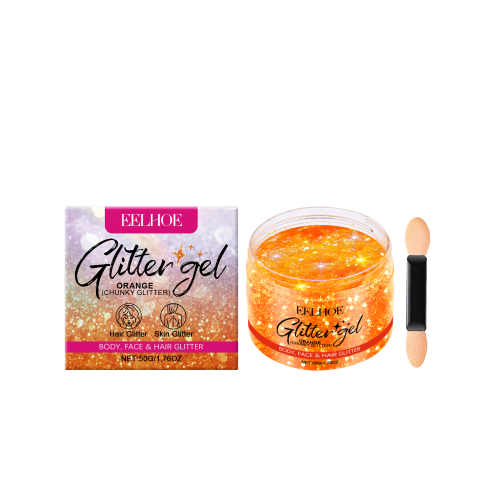 Orange glittergel til ansigt, krop og hår