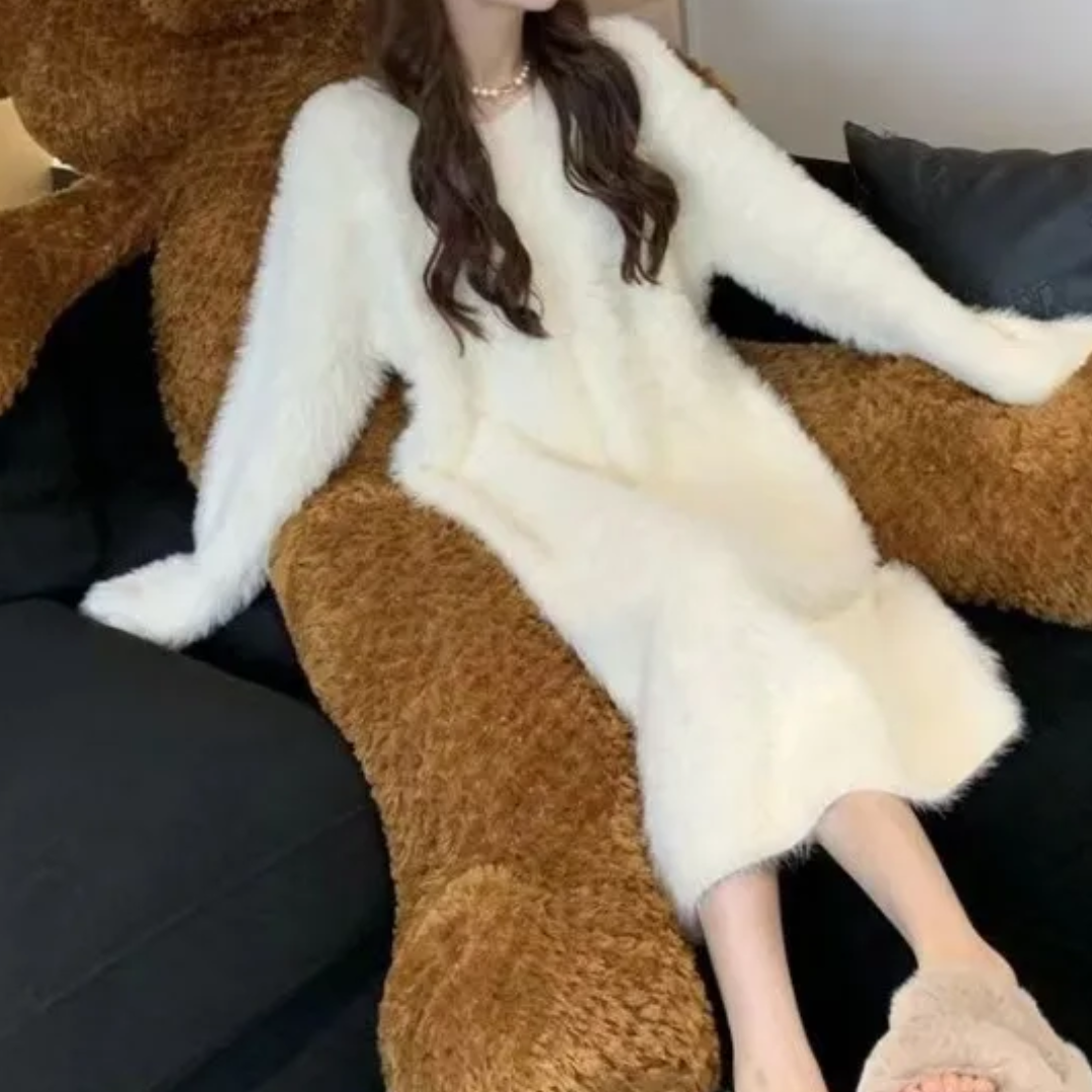 Icone™ CozyDress: Kvinders Elegante Faux-Blød V-Hals Maxi Hyggeligt Kjole