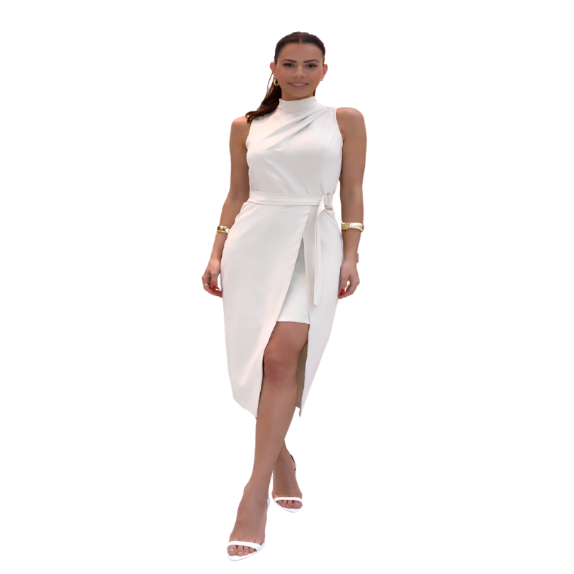 Icone™ SlimDress: Uden Ærmer Høj Hals Indpakningsstil Midi Slim Kjole
