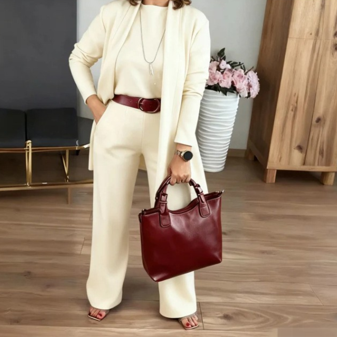 Icone™ ClassySet: Stilfuld Kvinder 3-Delt Lang Cardigan Og Bukser Elegant Sæt