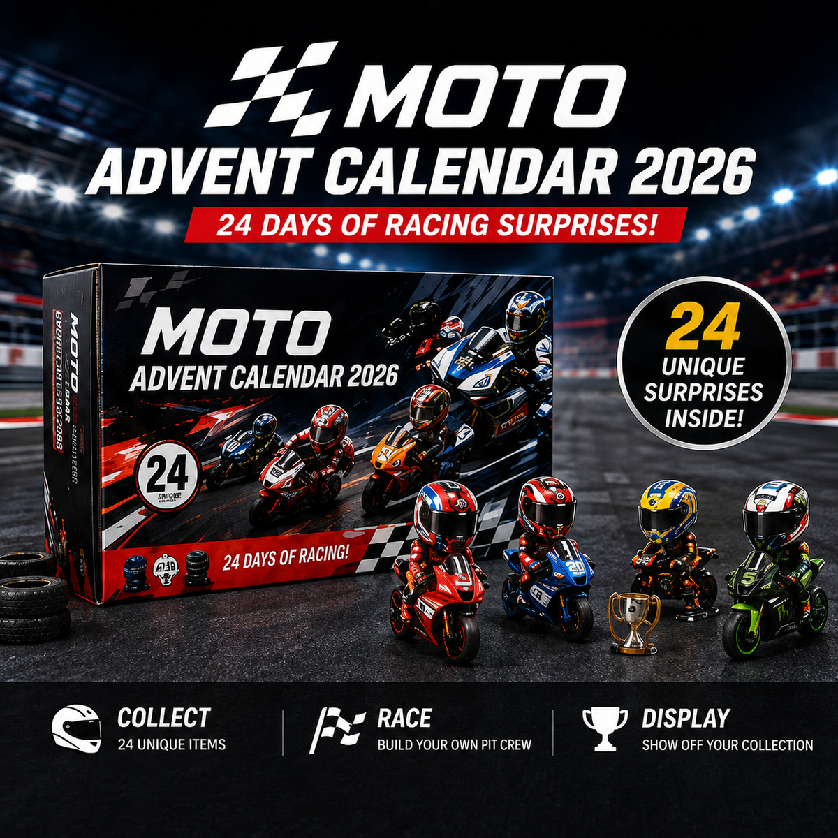 Kletshuts™ RaceRush - 24 Dages Motorcykel Racing Rush 2D Akryl Julekalender