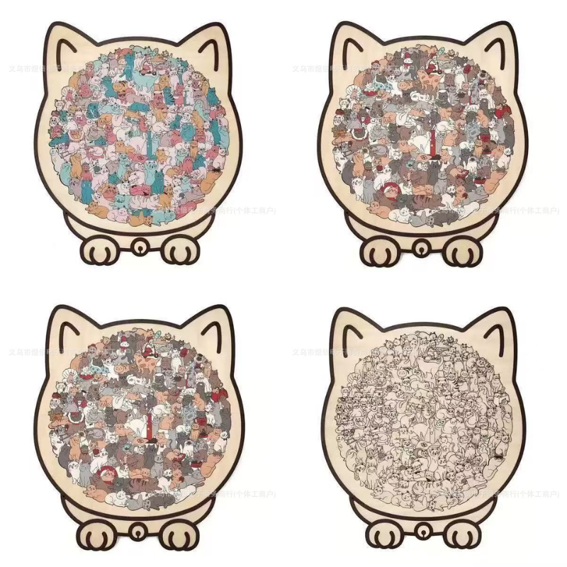 Kletshuts™CatPuzzle: Unik Kat Puslespil Farverig Træ Dyr Stiksav