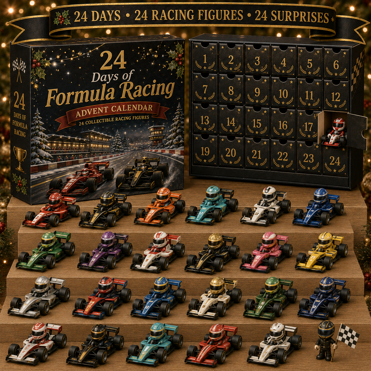 Kletshuts™ RacingAdvent - 24 Dages Nedtælling 2D Akryl Racing Adventskalender