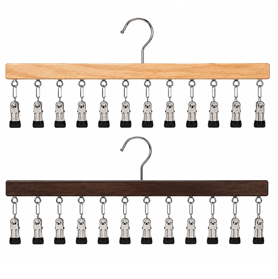 GlideHold® MultiHanger: Pladsbesparende Træ Multi Clips Tøjophæng