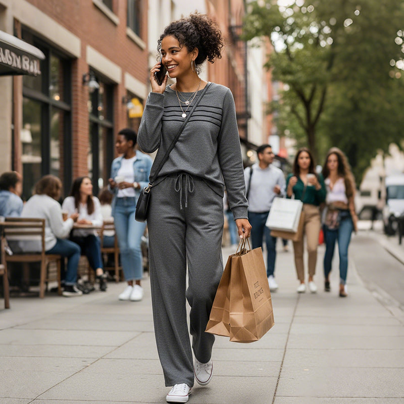 Icone™ CozyOutfit - Komfortabel Langærmet Top Og Bukser Snøre Outfit Sæt