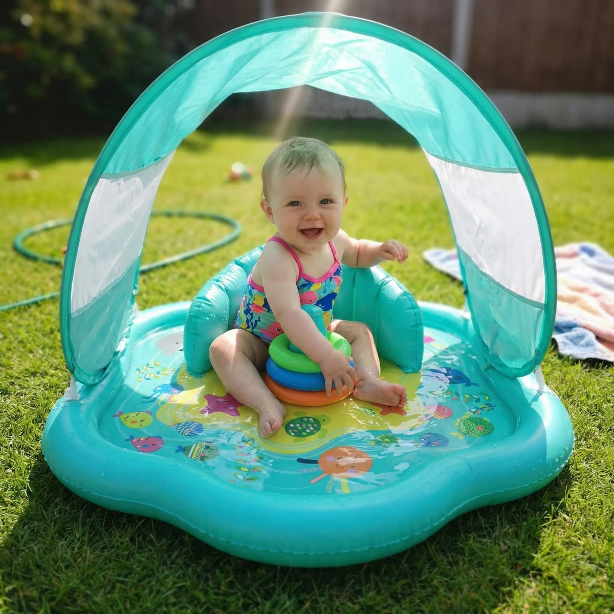 Kletshuts™ WaterMat - Oppustelig Baby Plaske Vandlegemåtte Med Solsejl