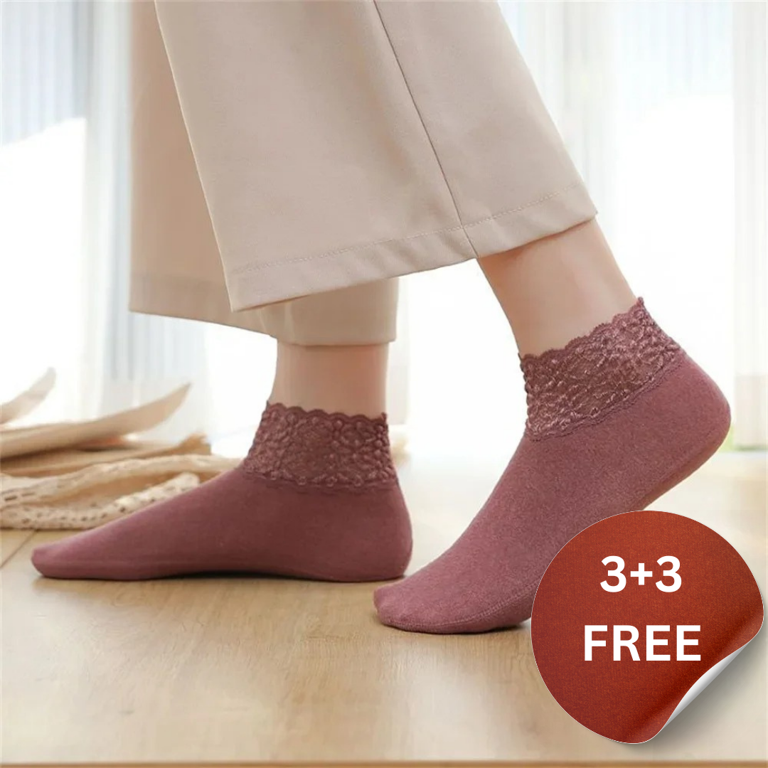 Happy™ LaceSocks: 6 Par Blonder Varm Uld Kvinder Sokker