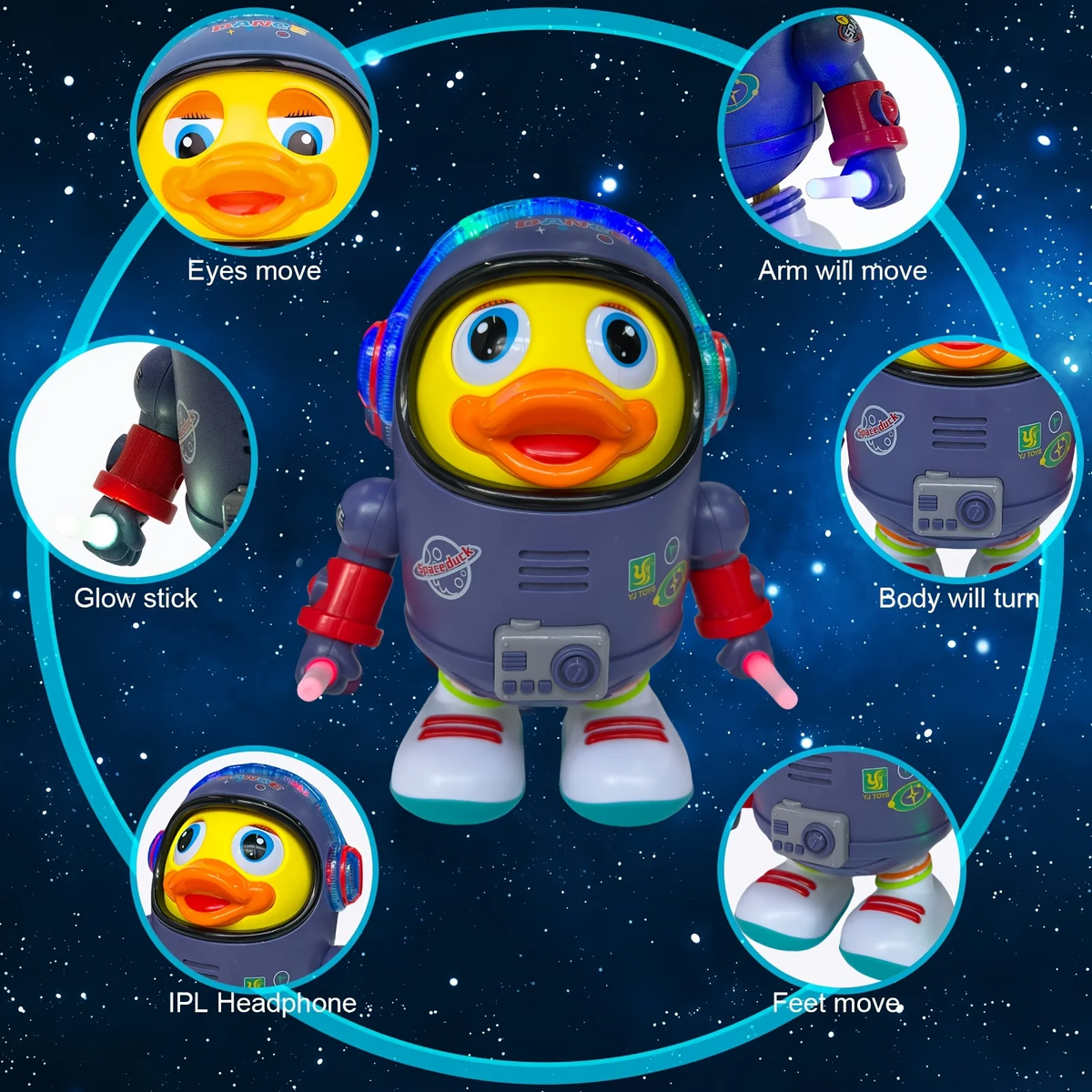Kletshuts™ DancingDuck – Interaktiv Musikalsk Rum Dansende And Astronautlegetøj