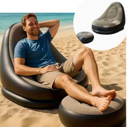 UltiFurni® InflatableSofa: Bærbar Komfortabel Stilfuld Oppustelig Sofa og Fodskammel