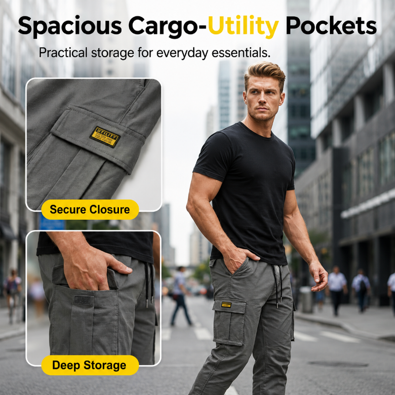 Icone™ CargoPants: Multi-lommer og Justerbar Talje Herre Casual Cargo Bukser