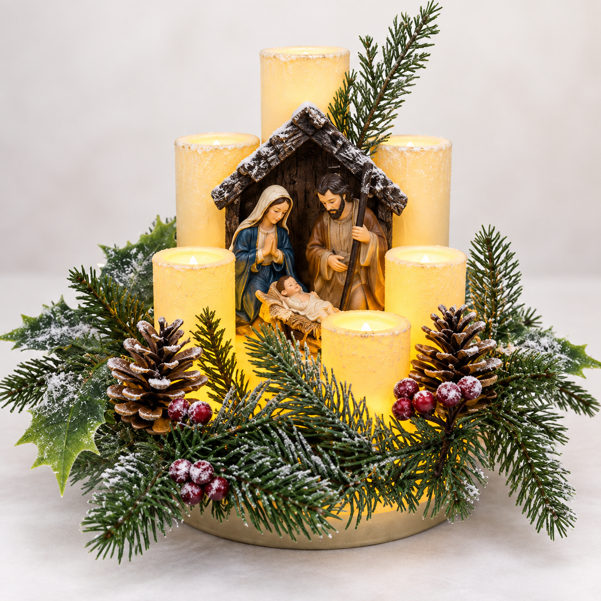 HolidayCenterpiece - Flammefri Jul Lys Ferie Arrangement Midtpunkt Accent
