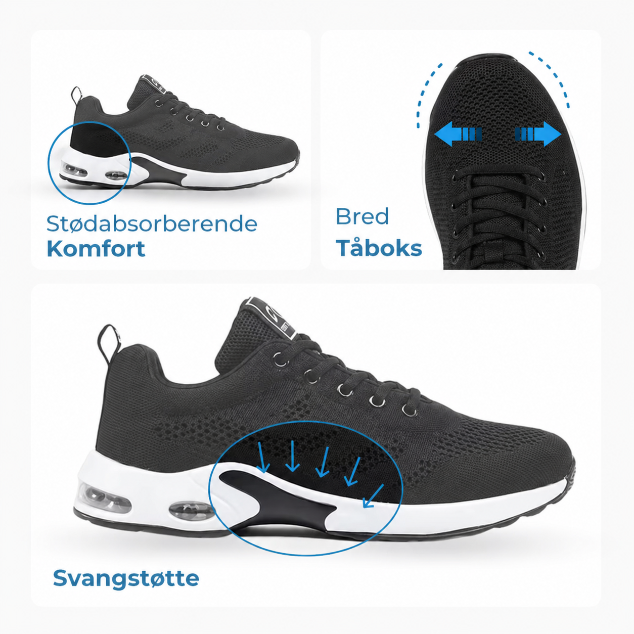 OrthoStep Lilla – komfortsneakers med støttende fodseng – Sort