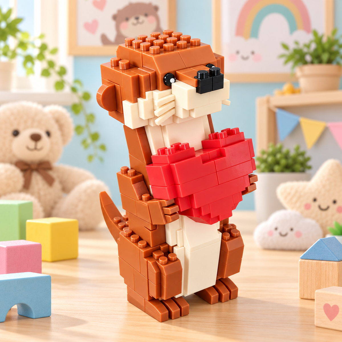 Kletshuts™ OtterBlocks - DIY Bygge Søde Otter Holder Hjerter Forsamling Blokke Sæt