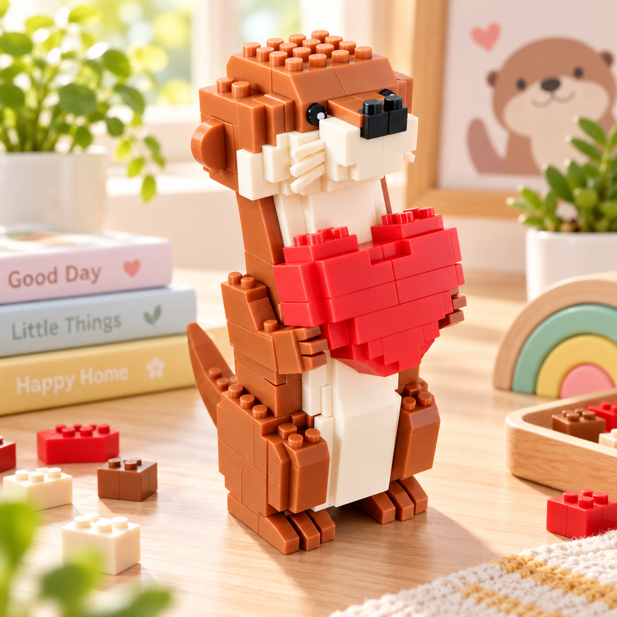 Kletshuts™ OtterBlocks - DIY Bygge Søde Otter Holder Hjerter Forsamling Blokke Sæt