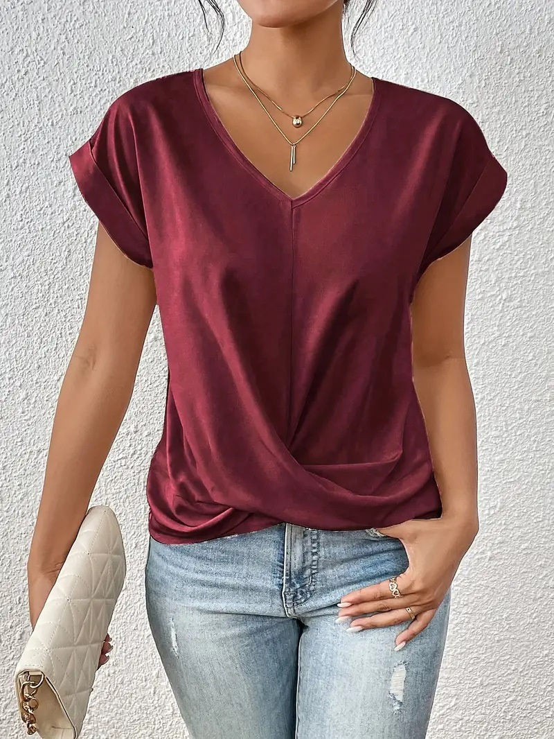 Icone™ TwistTop: Elegant Twist Front Style Kortærmet Casual Top