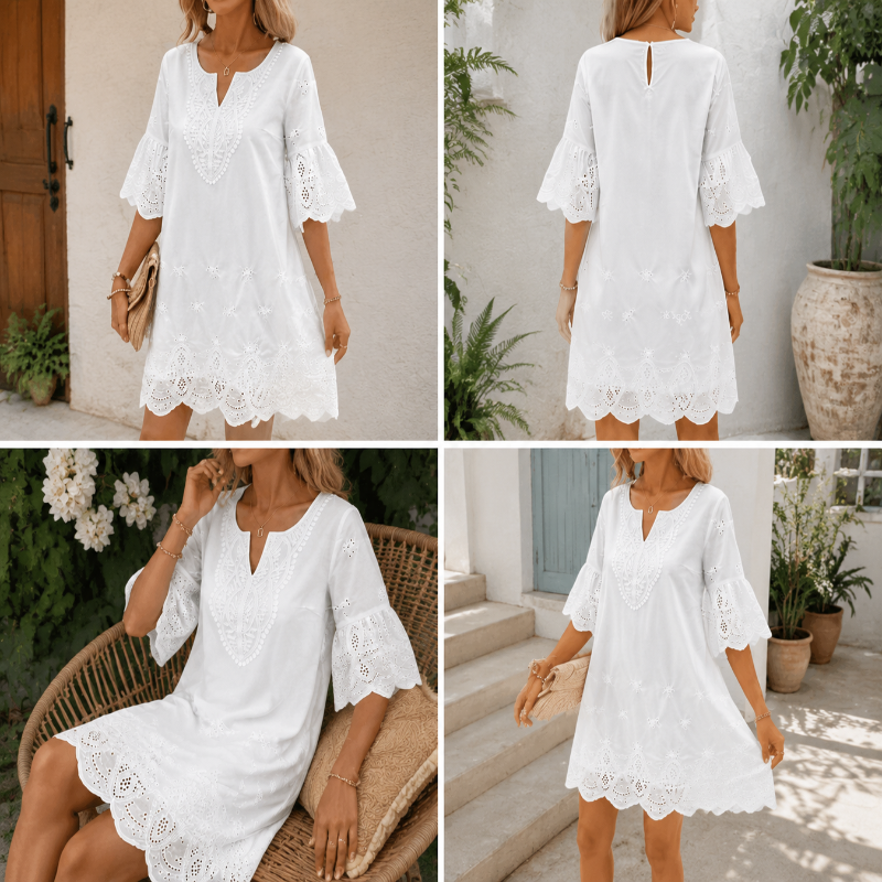 Icone™ WhiteDress: Casual Elegant Hvid Midi Sommerkjole Til Kvinder